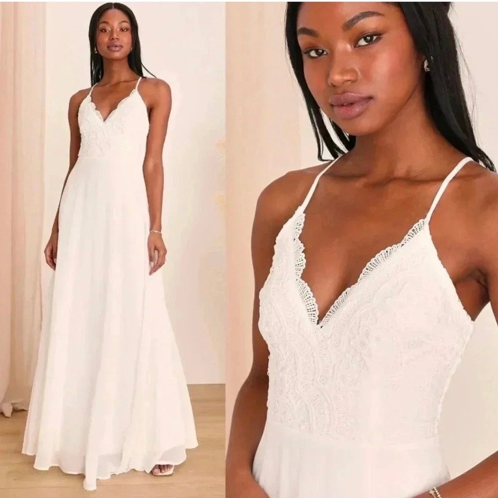 NWT Lulus Women's Madalyn White Lace Sleeveless Maxi Dress Small Wedding Beachy